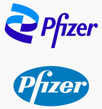 Pfizer&#039;s new logo shown on top, old logo below.
