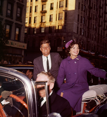 U.S. Senator John F. Kennedy, with wife Jacqueline, campaign in New York City sitting on the back seat of an open car, October 1960. Sen. Kennedy is the Democratic presidential candidate. (AP Photo)