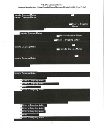 An entirely redacted page of the Mueller report describing Trump campaign connections to WikiLeaks.