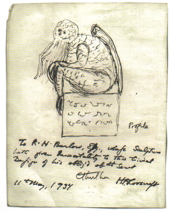 HP Lovecraft&#039;s 1934 sketch of a Ctulhu statuette.