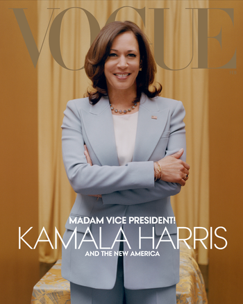 Kamala Harris wears a blue suit in this alternate cover Vogue shot
