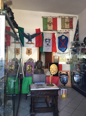 A sample of some of the fascist memorabilia in Predappio&#039;s shops.