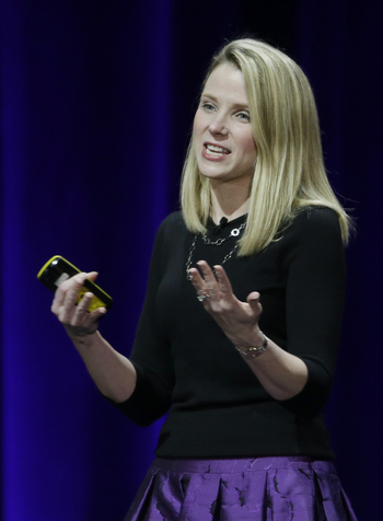 This Feb. 19, 2015 photo, Yahoo President and CEO Marissa Mayer delivers the keynote address at the first-ever Yahoo Mobile Developer Conference in San Francisco. Yahoo and Microsoft will keep working together on search, but Yahoo is getting more control over the how its search page looks and works. An agreement announced Thursday, April 16, 2015 extends a search partnership that Yahoo Inc. and Microsoft Corp. forged in 2009 while they were being led by different CEOs. Yahoo had an option of ending the relationship. The two are trying to chip away at Googles dominance of Internet search. (AP Photo/Eric Risberg)