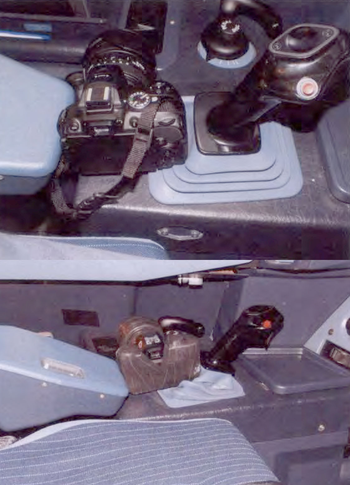 Reconstruction of how a camera could push the airplanes controls through adjusting the seat.