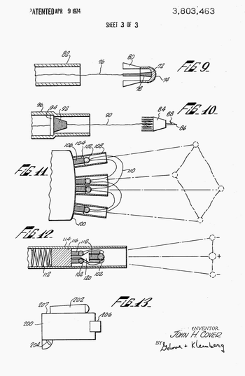 Diagrams from Jack H. Cover&#039;s patent, 1974.