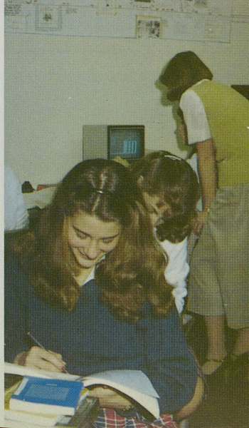 Melinda French (Melinda Gates) in class at the Ursuline Academy