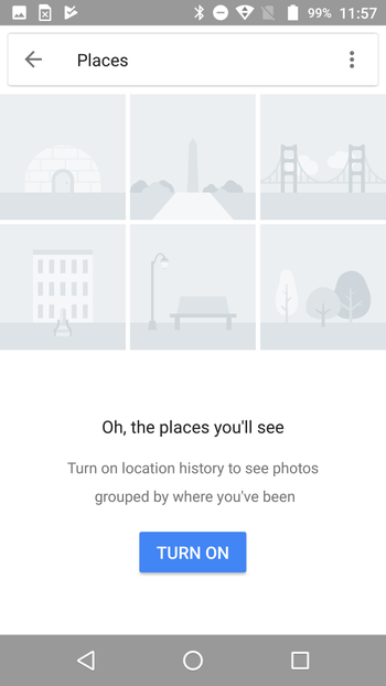 Screenshot of Android&#039;s Location History opt-in message in Photos