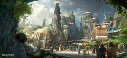 Handout image provided by Disney Parks, Walt Disney Company Chairman and CEO Bob Iger announced at D23 EXPO 2015 that Star Wars-themed lands will be coming to Disneyland park in Anaheim, California and Disney's Hollywood Studios in Orlando, Florida, creating Disney's largest single-themed land expansions ever at 14-acres each. The attractions will transport guests to a never-before-seen planet, a remote trading port and one of the last stops before wild space where Star Wars characters and their stories come to life. These authentic lands will have two signature attractions including the ability to take the controls of one of the most recognizable ships in the galaxy, the Millennium Falcon, on a customized secret mission and an epic Star Wars adventure that puts guests in the middle of a climactic battle.