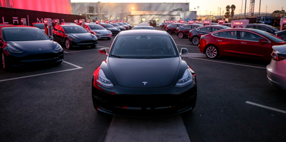 Tesla Model 3 cars are seen as Tesla holds an event at the factory handing over its first 30 Model 3 vehicles to employee buyers at the companys Fremont facility in California, U.S. July 28, 2017. Tesla/Handout via REUTERS ATTENTION EDITORS - THIS PICTURE WAS PROVIDED BY A THIRD PARTY. NO RESALES. NO ARCHIVE. - RTX3DD1O
