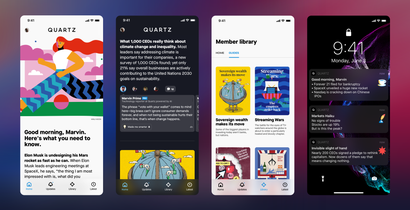 Screenshots from the new version of Quartz's iOS app