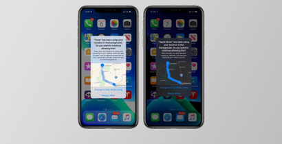 Screenshots of new background location notifications in iOS 13