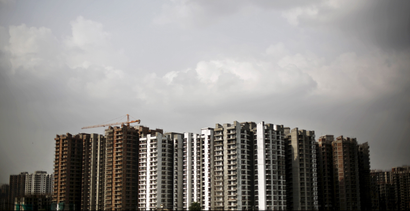 A view shows a residential complex that is under construction in Noida