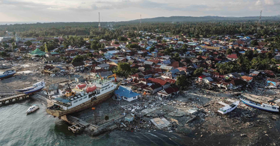 A ship stranded on the shore of Wani, Donggala on the Indonesian island of Sulawesi, after an earthquake and tsunami hit the area,