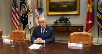 US President Donald J. Trump speaks to the media during a meeting with congressional leadership in the Roosevelt Room at the White House, in Washington, DC, USA, 28 November 2017. Trump spoke on the recent intercontinental ballistic missile launch by North Korea.