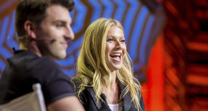 Gwyneth Paltrow and Brian Chesky onstage at the 2016 Airbnb open