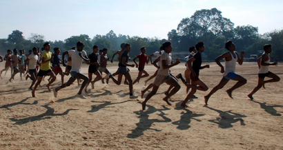 Youths run during recruitment drive for Indian Army in Mathura