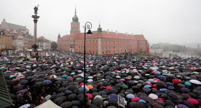 Crowds gathered at Warsaw's Castle Square.
