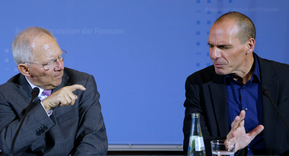 Greek Finance Minister Yanis Varoufakis and German Finance Minister Wolfgang Schaeuble