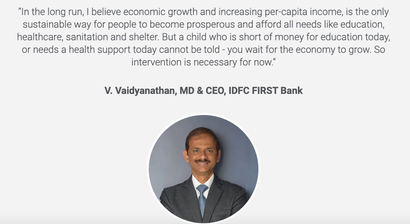 A screenshot of IDFC First Bank's page with a photo of V Vaidyanathan.