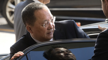 North Korean Foreign Minister Ri Yong Ho gets into a car at Beijing Capital International Airport in Beijing, Tuesday, Sept. 19, 2017. Ri flew from Pyongyang to Beijing on Tuesday morning to go to New York for the U.N. General Assembly.