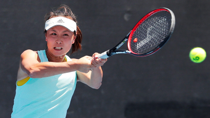 Peng Shuai practicing at the Australian Open in 2019.