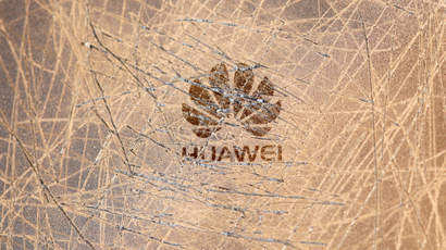 Scratched-up Huawei logo