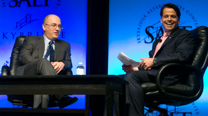 Hedge fund manager Steven A. Cohen (L), founder and chairman of SAC Capital Advisors, responds to a question during a one-on-one interview session with Anthony Scaramucci, managing partner of SkyBridge Capital, at the SkyBridge Alternatives (SALT) Conference in Las Vegas, Nevada May 11, 2011. Cohen, whose SAC Capital Advisors has drawn scrutiny from prosecutors probing insider trading, said his firm has and will cooperate with all government investigations.