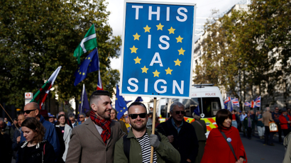 EU supporters march as parliament sits on a Saturday for the first time since the 1982 Falklands War, to discuss Brexit in London