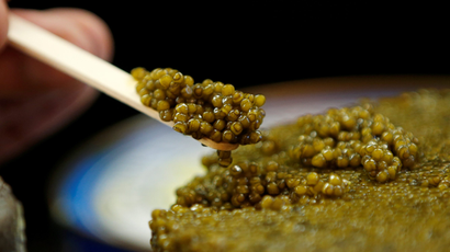 A spoon of caviar at the shop of Petrossian, one of the world's oldest and largest caviar specialists, in Paris.