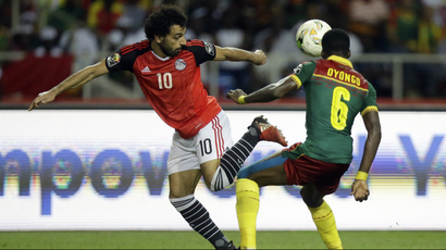 Mohamed Salah playing for Egypt against Cameroon in 2017n