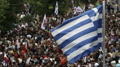 greece political unrest flag protest
