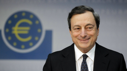 The European Central Bank (ECB) President Mario Draghi speaks during the monthly news conference in Frankfurt.