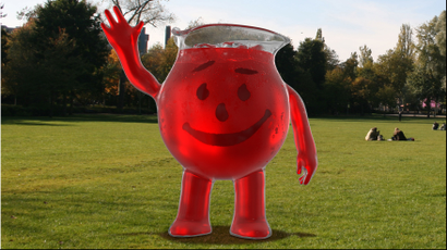 The new Kool-Aid standing in a field looking awkward.