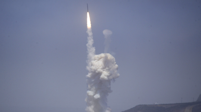 A flight test of the exercising elements of the GMD system is launched at the Vandenberg AFB