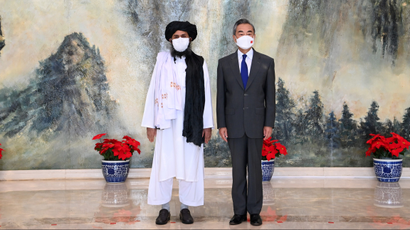 Chinese State Councilor and Foreign Minister Wang Yi meets with Mullah Abdul Ghani Baradar, political chief of Afghanistan's Taliban, in Tianjin, China July 28, 2021. Picture taken July 28, 2021. Li Ran/Xinhua via REUTERS