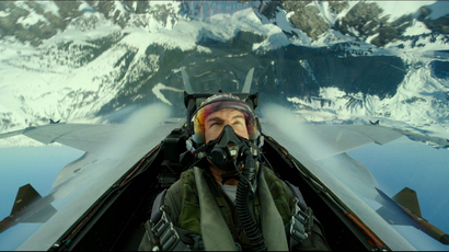 Tom Cruise flying in a fighter jet in in "Top Gun: Maverick"