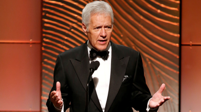 Jeopardy television game show host Trebek speaks on stage during the 40th annual Daytime Emmy Awards in Beverly Hills