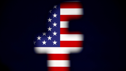 Facebook logo and the American flag