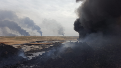 ISIL routinely sets fire to oil infrastructure as they retreat. The air pollution is "apocalyptic."