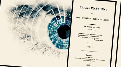 Frankenstein 1818 title page and cyber eye.