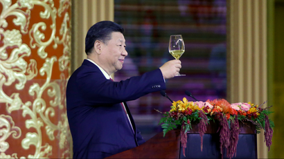 China's President Xi Jinping delivers a toast at a state dinner