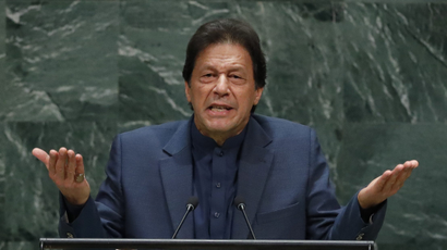Imran Khan, Prime Minister of Pakistan addresses the 74th session of the United Nations General Assembly at U.N. headquarters in New York, U.S., September 27, 2019.