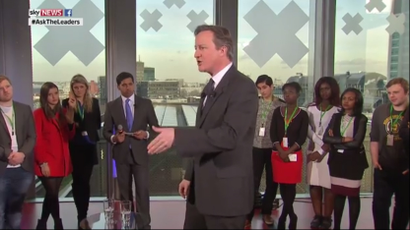 David Cameron speaks to young people at the "Ask the Leaders" event in London.