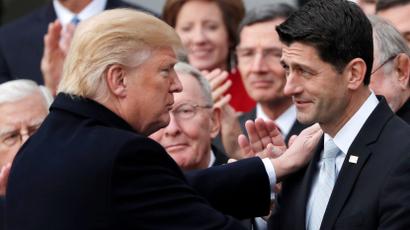 Donald Trump greets Paul Ryan