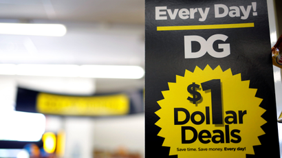 A sign at Dollar General advertising $1 deals.