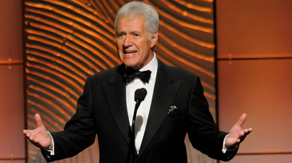 Alex Trebek speaks on stage at the 40th Annual Daytime Emmy Awards.