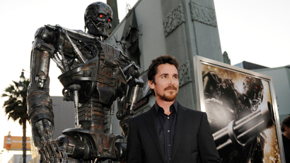 Christian Bale, star of "Terminator Salvation," poses at the premiere of the film in Los Angeles, Thursday, May 14, 2009. (AP Photo/Chris Pizze