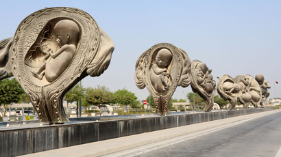 Part of The Miraculous Journey, an art installation by artist Damien Hirst outside Sidra Medicine in Doha