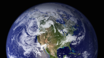 The western hemisphere of the Blue Marble, created in 2002.