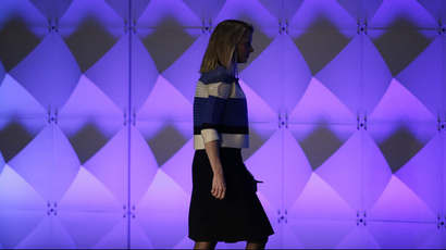 Yahoo CEO Marissa Mayer walks off the stage after delivering the keynote address Thursday, Feb. 18, 2016, at the Yahoo Mobile Developer Conference in San Francisco.